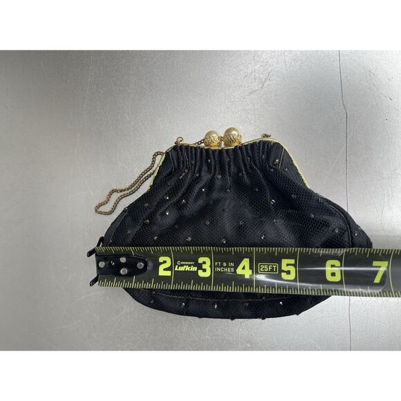 Vintage Black Sparkle Sequin & Pearl Snap Evening Bag Made In France - Picture 7 of 7
